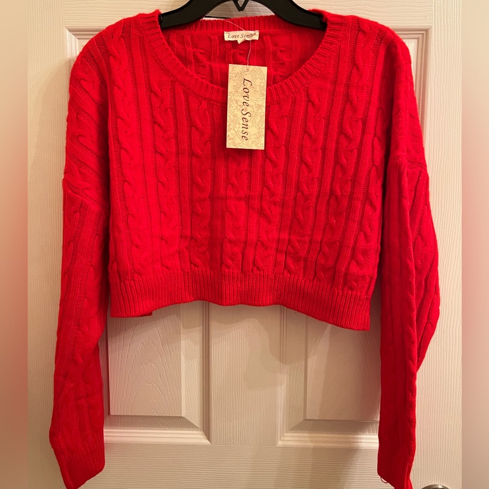Vibrant Red Cable Knit Sweater